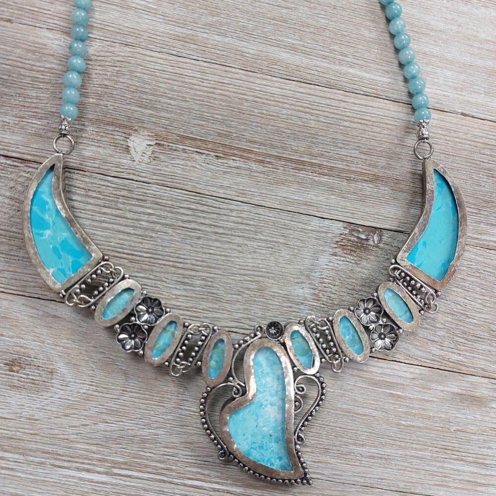 Larimar .925 Overlay Heart Necklace Set - Picture 5 of 5